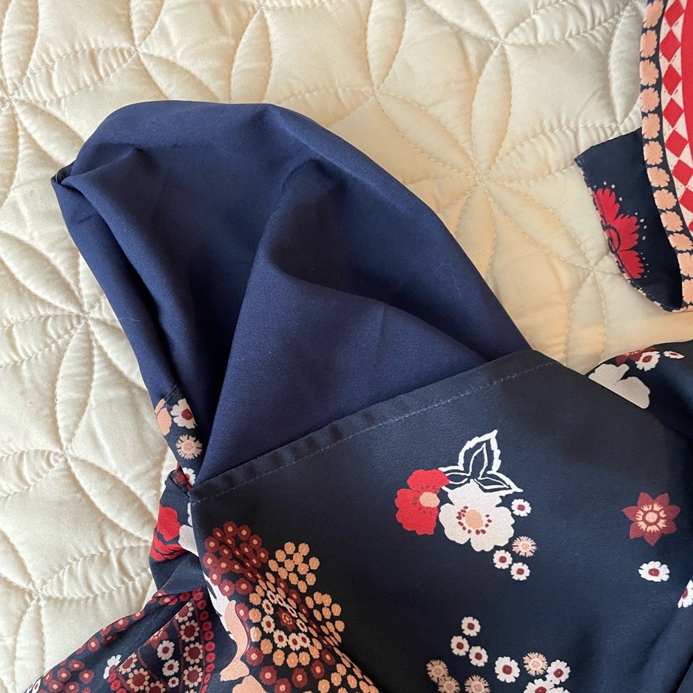 eshakti Navy Blue Floral Midi Dress with Red and White Prints - Picture 8 of 10